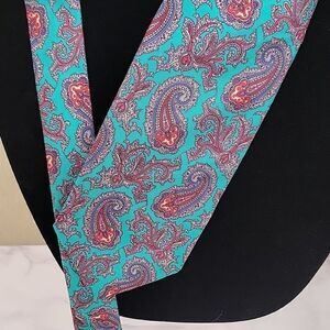 John Comfort Vintage Teal Tie Silk Paisley Men's Necktie